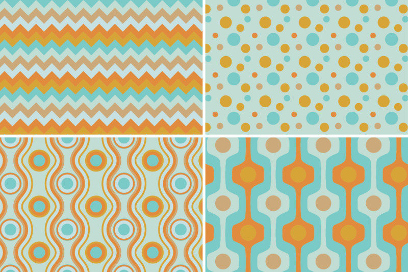 8-seamless-modern-retro-patterns-turquoise-amp-orange