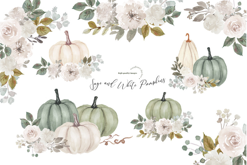 sage-and-white-arrangements-pumpkins-clipart-digital-pumpkin-planner