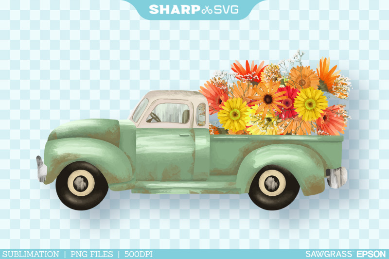 fall-truck-sunflowers-png-watercolor-sublimation-autumn