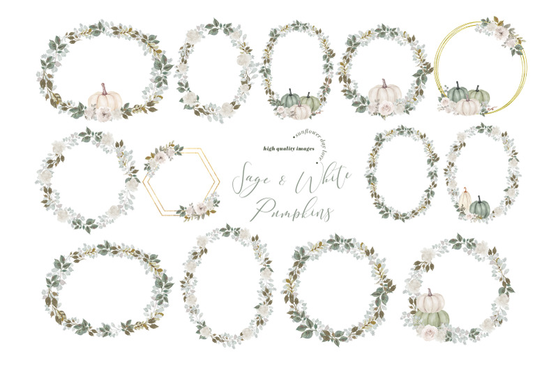 greenery-frame-sage-and-white-pumpkins-clipart