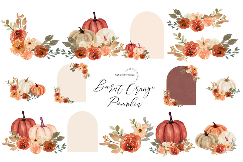 burnt-orange-pumpkin-clipart-burnt-orange-arch-boho-floral-leaves