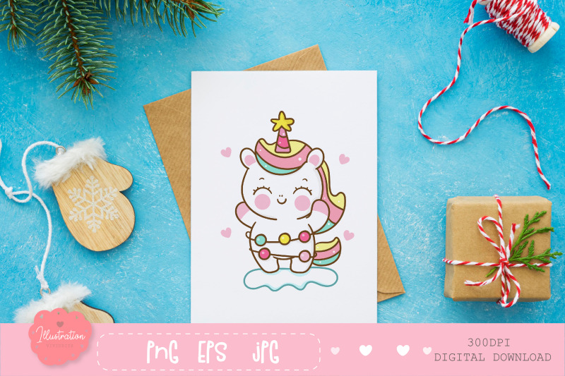 christmas-unicorn-kawaii-stickers-pony-png-illustrations