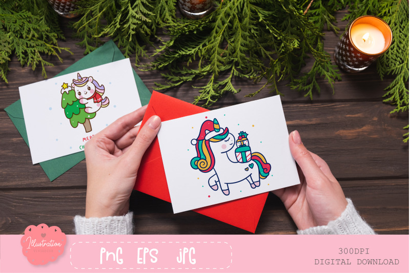 christmas-unicorn-kawaii-stickers-pony-png-illustrations