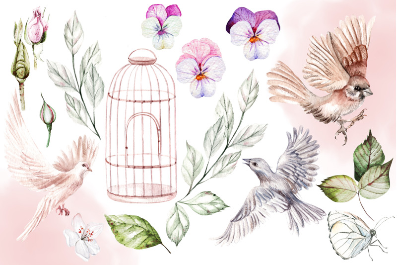 hand-drawn-watercolor-flowers-amp-birds