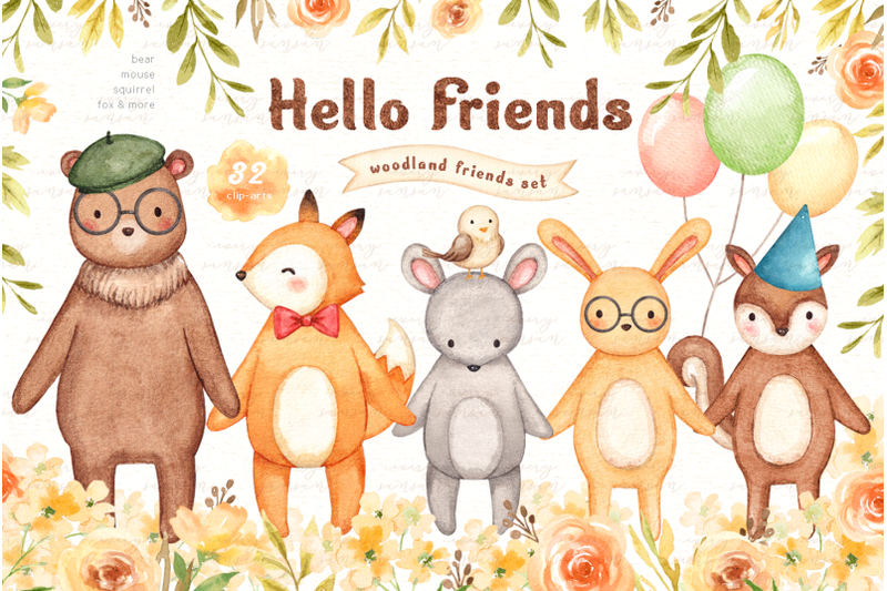 hello-friends-woodland-animals-set