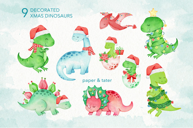 watercolor-christmas-dinosaurs-clipart-cute-xmas-dino-png