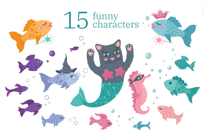 cute-mermaids-and-other-creatures-vector-illustrations