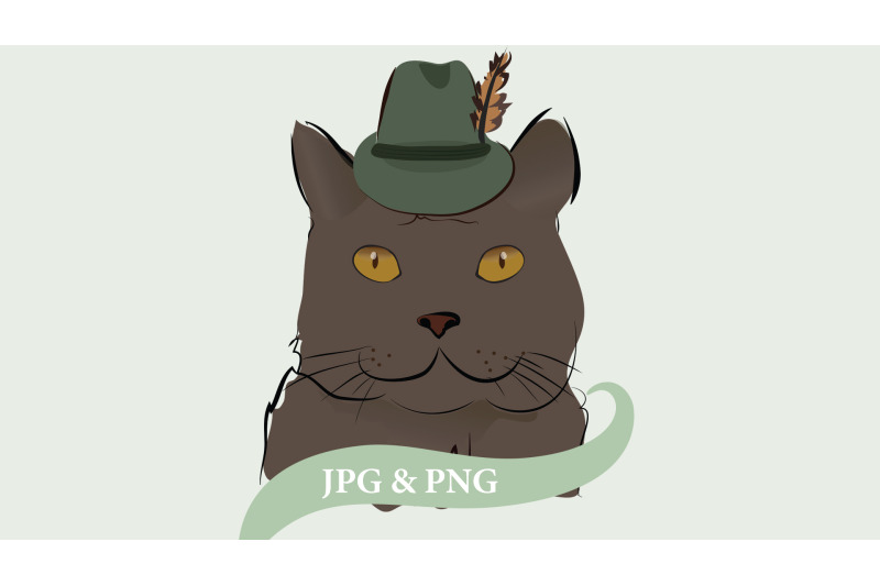 illustration-of-a-gray-cat-with-feather-hat