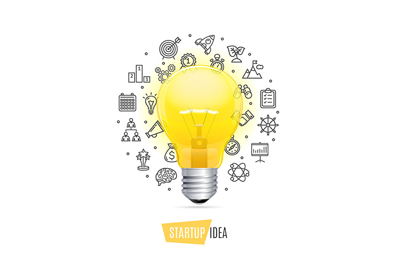 startup-concept-with-realistic-detailed-3d-lightbulb-vector