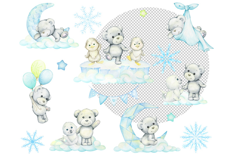 polar-bear-watercolor-animal-clipart-winter-clip-art-penguin-pengu