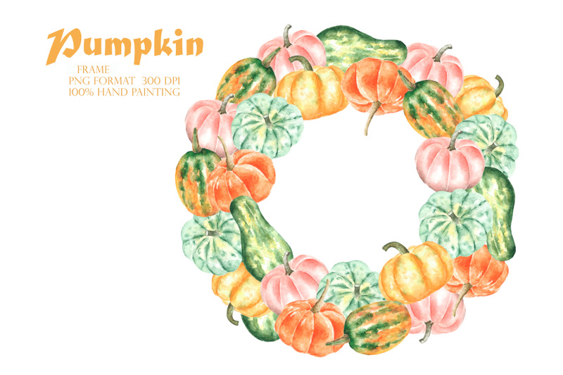 thanksgiving-pumpkin-clipart-watercolor-wreath-frame-border-fall