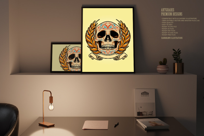 mexico-skull-muertos-with-banner-illustrations