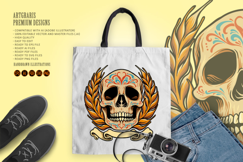 mexico-skull-muertos-with-banner-illustrations