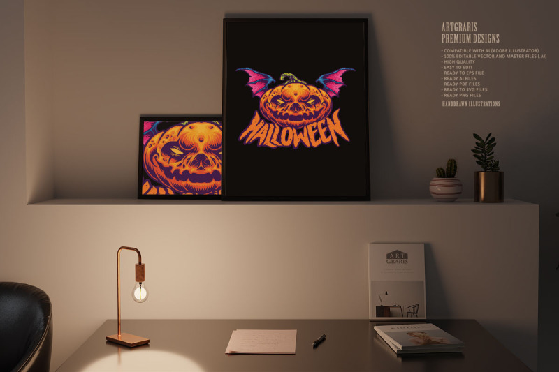 halloween-scream-pumpkin-head-with-bat-wing
