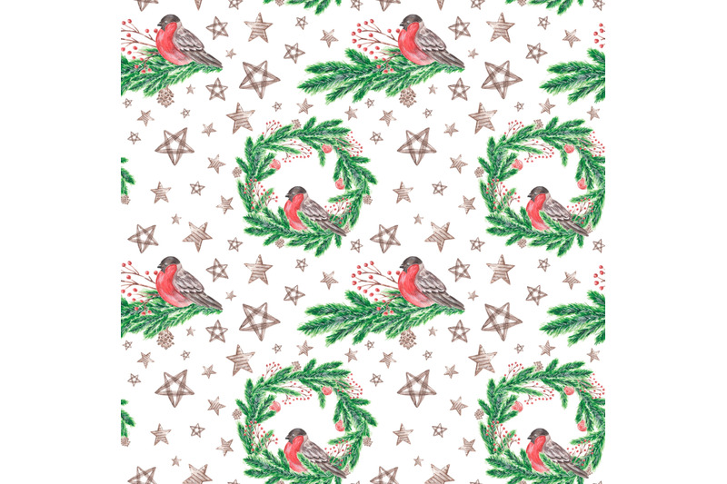 christmas-holidays-watercolor-seamless-pattern-bullfinch-wreath