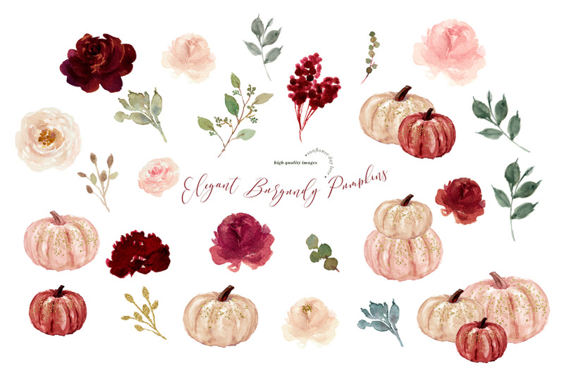 elegant-burgundy-pumpkin-bundle-clipart-watercolor-fall-pumpkin
