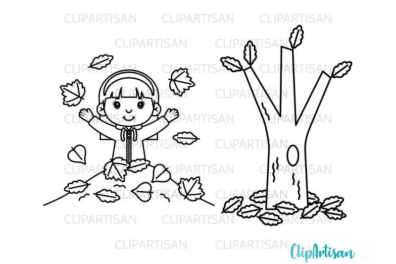 fall-kids-clipart-autumn-leaves-digital-stamp