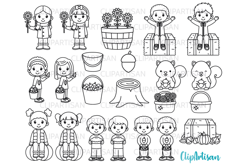 fall-kids-clipart-autumn-kids-in-leaves-digital-stamp