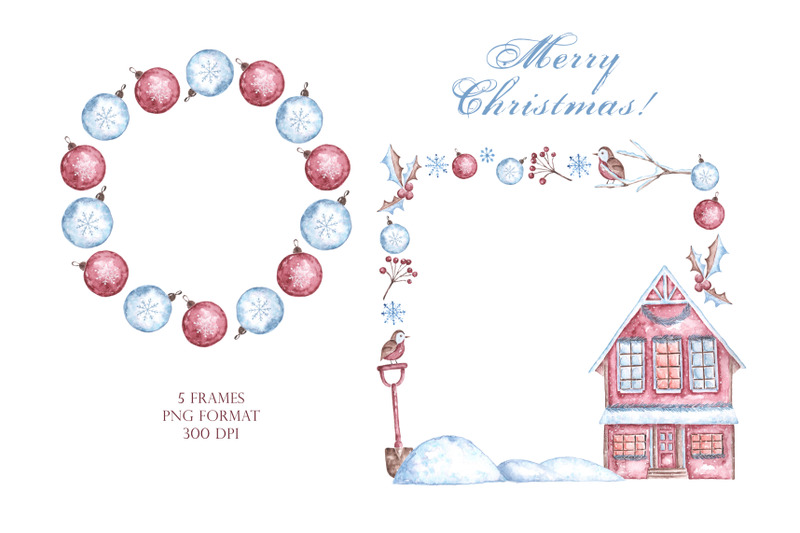 christmas-watercolor-clipart-wreath-new-year-winter-snowman-house