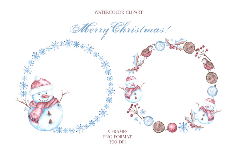 christmas-watercolor-clipart-wreath-new-year-winter-snowman-house