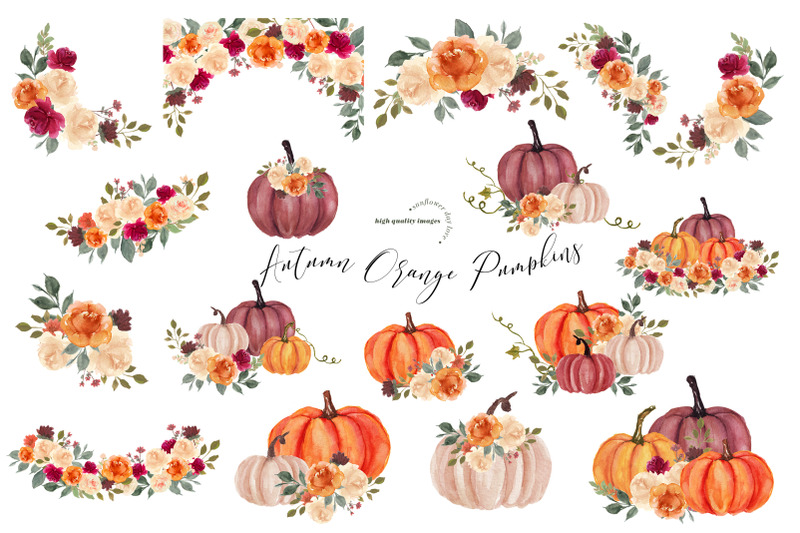 rustic-burnt-orange-pumpkin-bundle-clipart-watercolor-fall-autumn