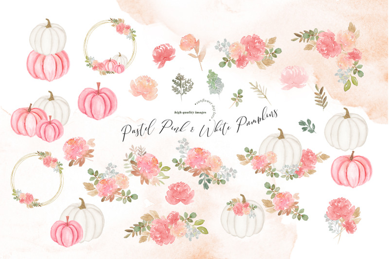 pastel-pink-amp-gold-glitter-flowers-pumpkin-clipart-geometric-frame