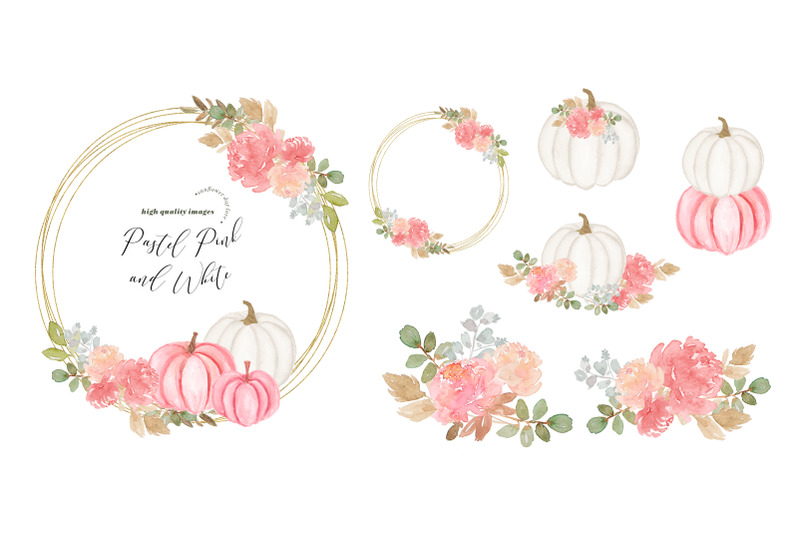 pastel-pink-amp-gold-glitter-flowers-pumpkin-clipart-geometric-frame