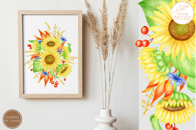 watercolor-sunflower-bouquets-fall-sunflowers-and-cornflowerpng-clipa
