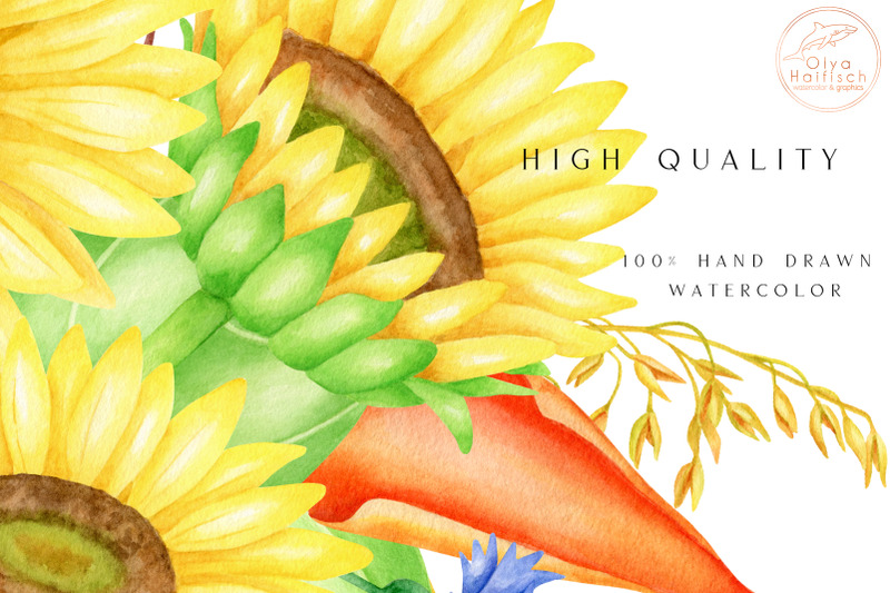 watercolor-sunflower-bouquets-fall-sunflowers-and-cornflowerpng-clipa