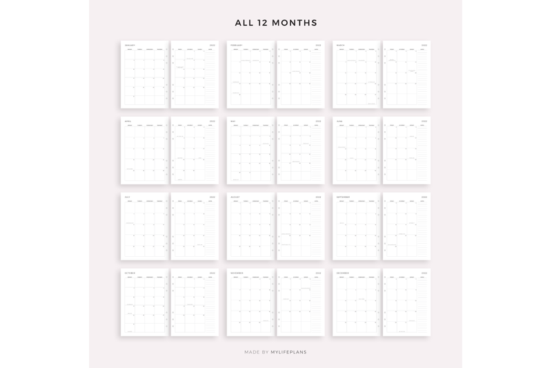 2022 Monthly Planner with Holidays, Month At a Glance By MyLifePlans