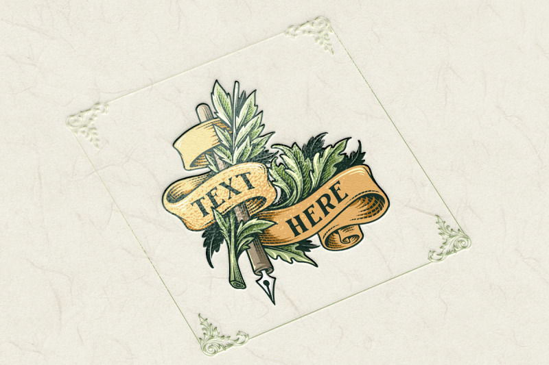 vintage-ribbon-and-botanical-and-pen-engraving-style