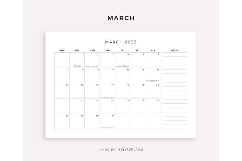 2022-monthly-calendar-with-holidays-amp-notes-landscape-printable
