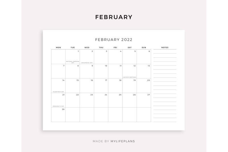 2022-monthly-calendar-with-holidays-amp-notes-landscape-printable