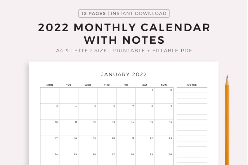 2022-monthly-calendar-with-notes-landscape-printable-amp-fillable