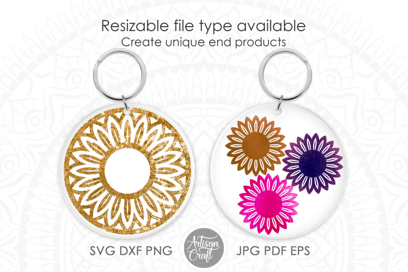 Sunflower keychain SVG, sunflower keyring By Artisan Craft SVG