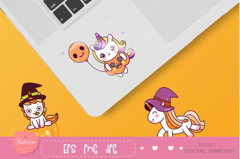 halloween-unicorn-pony-kawaii-sticker-baby-animals-clipart