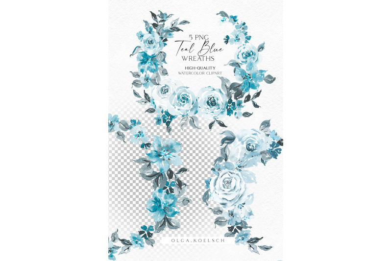 boho-roses-teal-clipart-watercolor-turquoise-and-gold-floral-frames-p