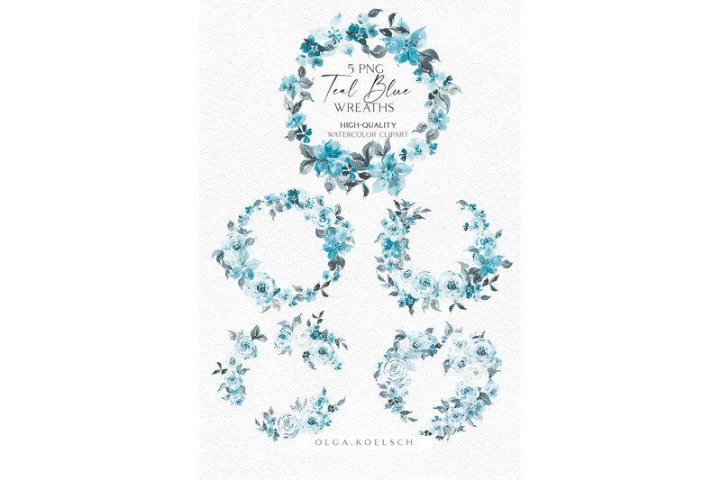 boho-roses-teal-clipart-watercolor-turquoise-and-gold-floral-frames-p