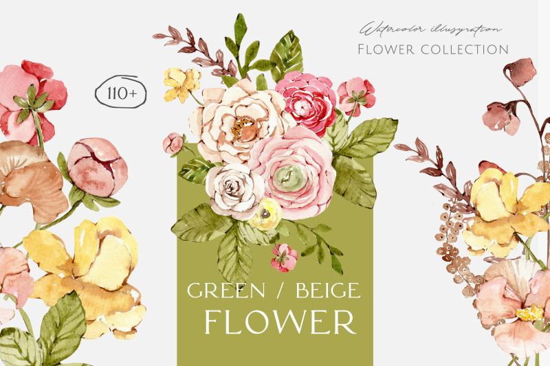 green-beige-flower-collection