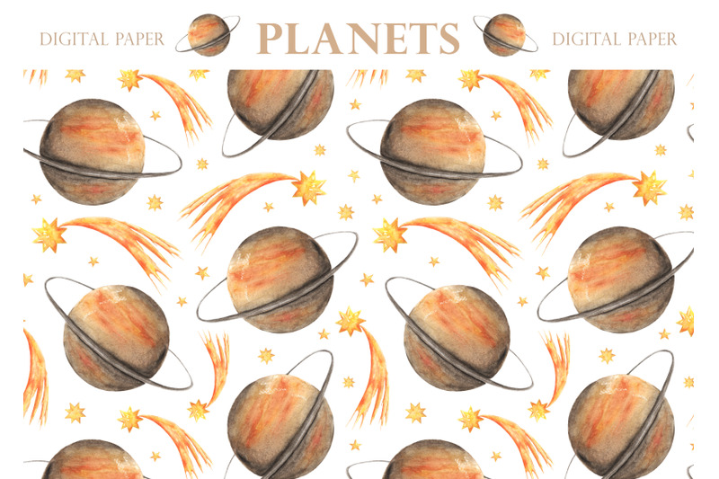 space-watercolor-digital-paper-seamless-pattern-planet-solar-system