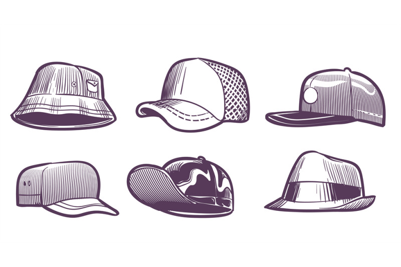 fashion-hats-sketch-headdress-design-for-men-baseball-caps-with-viso