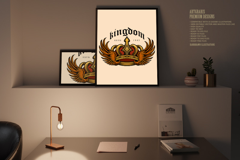 kingdom-elegant-gold-crown-and-wing-illustrations