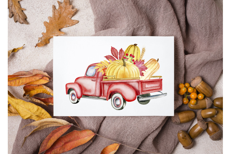 watercolor-autumn-pickup-truck-clipart-hand-drawn-fall-thanksgiving
