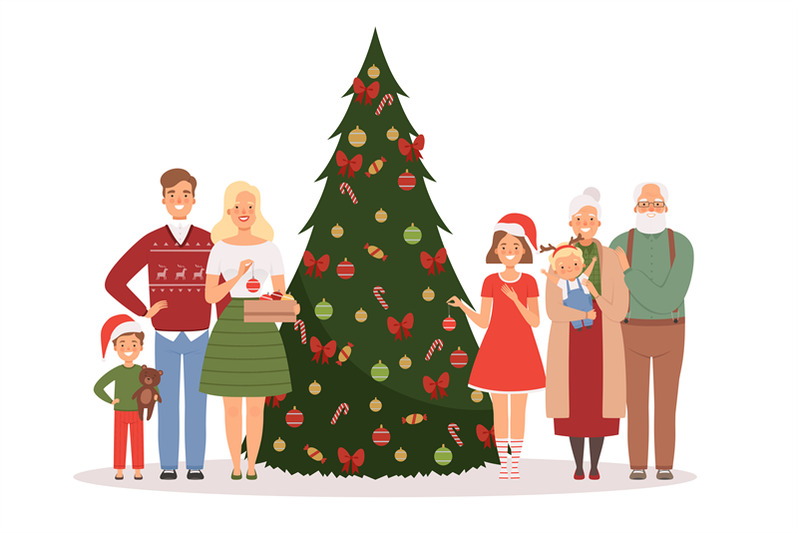 christmas-family-mother-father-kids-and-grandparents-standing-near-ch