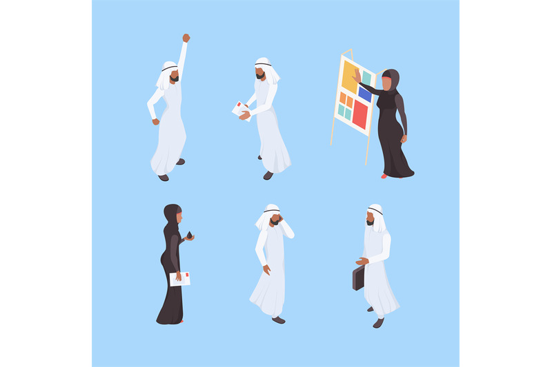 muslim-isometric-business-arabic-characters-working-office-managers-m