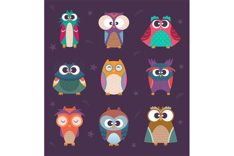 cute-owls-wild-birds-kids-colored-vector-illustrations-funny-cartoon