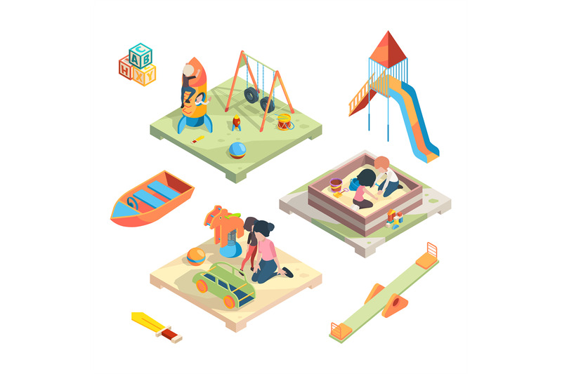 playground-isometric-place-for-funny-games-kids-preschool-playing-wit