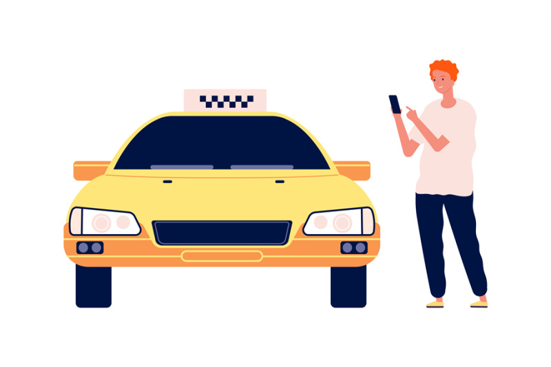 man-call-taxi-guy-using-car-online-app-cartoon-flat-yellow-auto-and