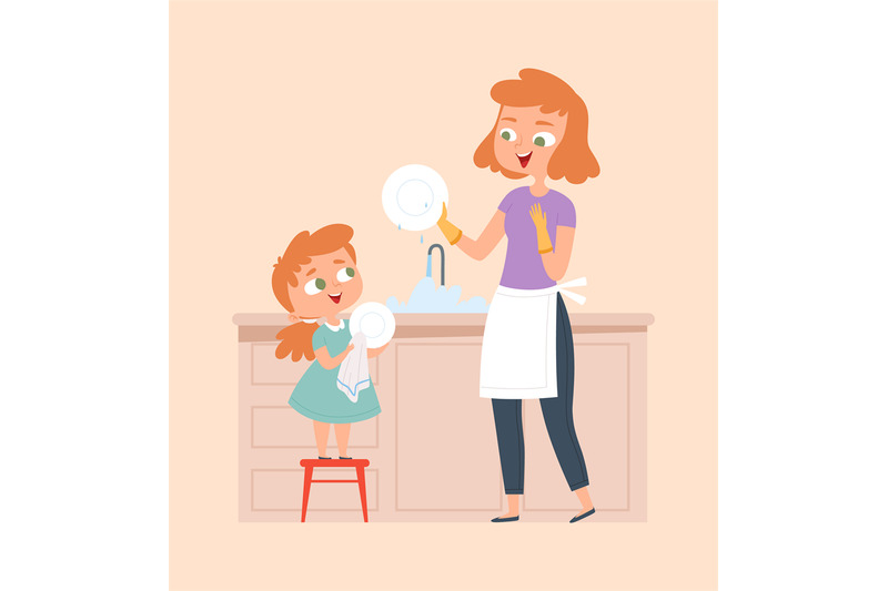 mother-and-daughter-washing-dish-homework-family-cleaning-house-cut