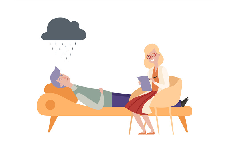 psychotherapy-session-female-doctor-depressed-man-on-couch-flat-car